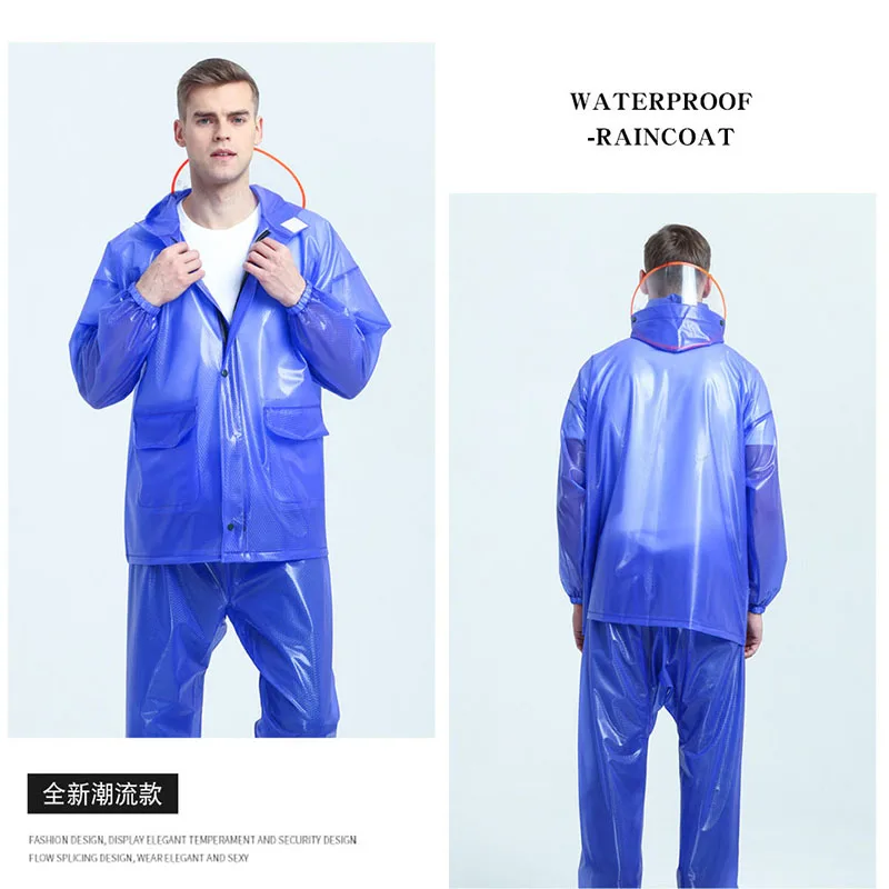 Adult Reflective Split Raincoat Waterproof Rain Jacket Pants Set Impermeable Motorcycle Outdoor Hiking Fishing Rain Protect Gear