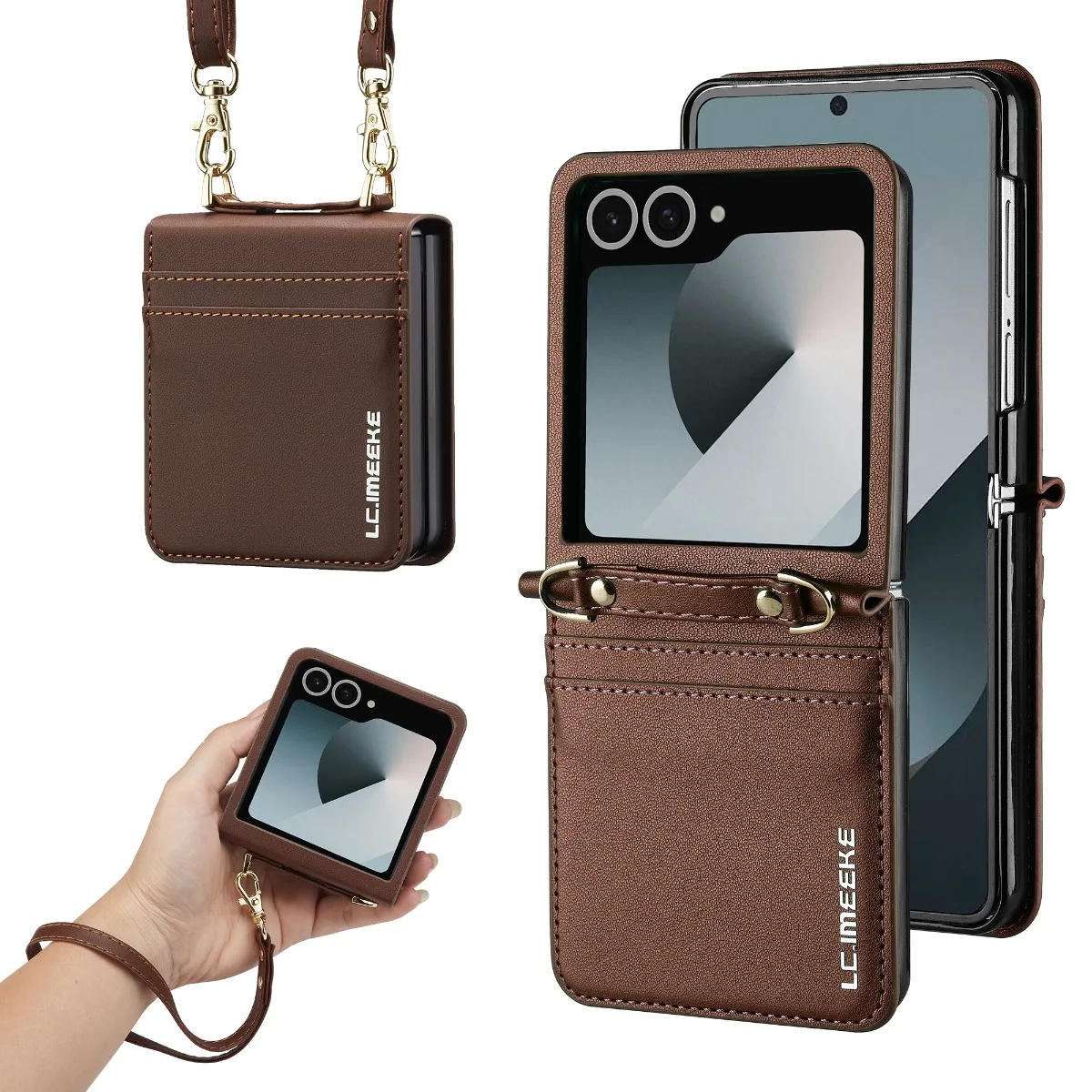 Crossbody Kartenfach Brieftasche Leder Handyhülle für Samsung Galaxy Z Flip 8 7 6 5 4 3 5G Flip7 FE Flip8 mit Handschlaufe und Umhängeband