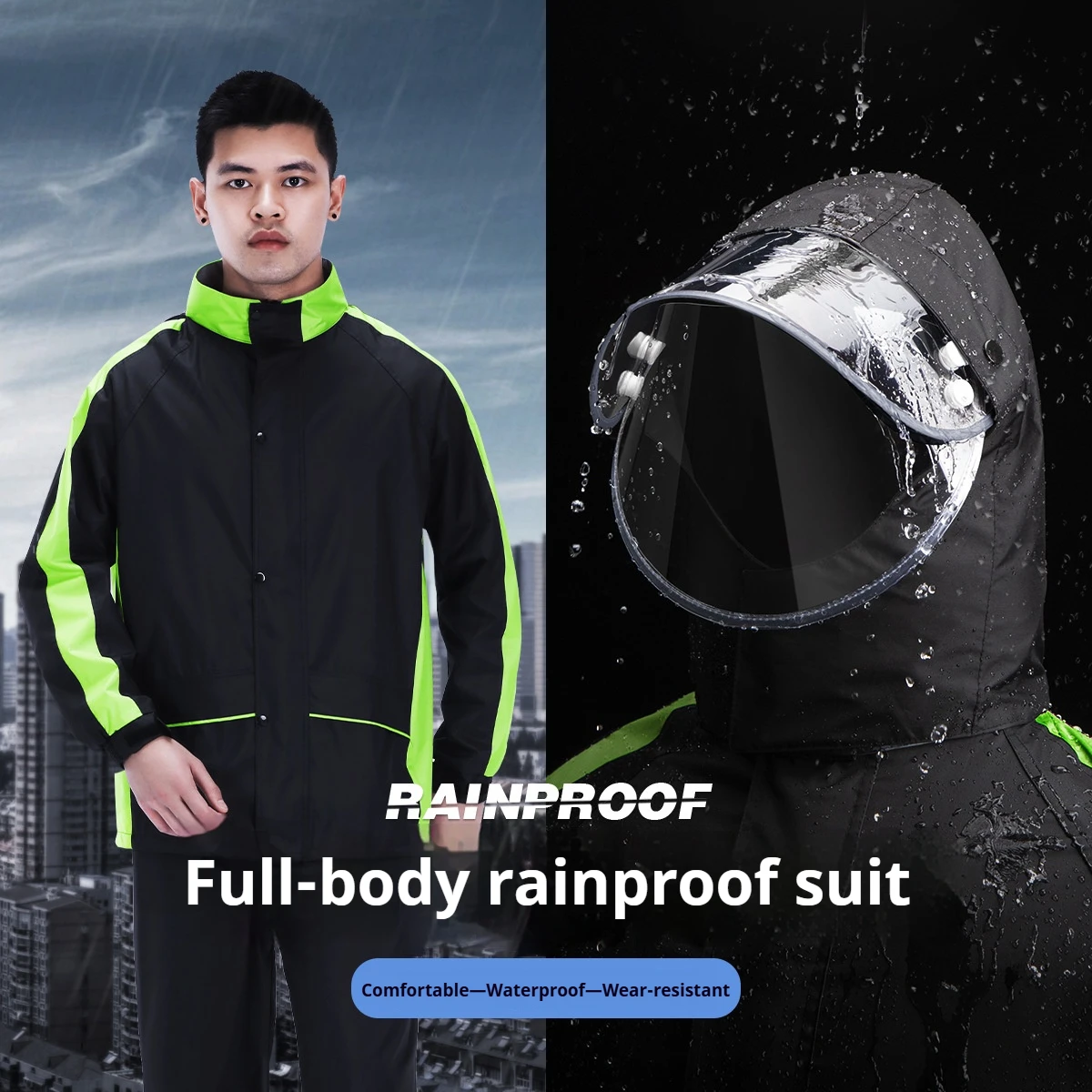 Chunya Textile Color-Block Polyester Taff Takeout Cycling Raincoat Wear-Resistant Split Design for Enhanced Protection