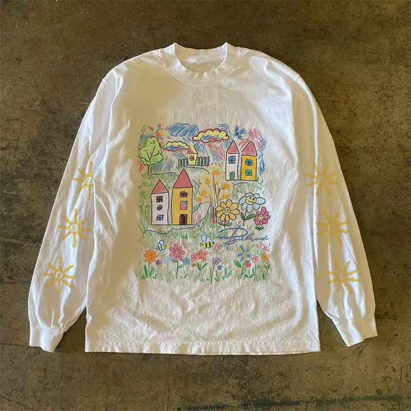 Heavyweight 310g Pure Cotton Long Sleeve American Retro Street Style T-Shirt Unisex Summer Fashion Casual round Neck Tee