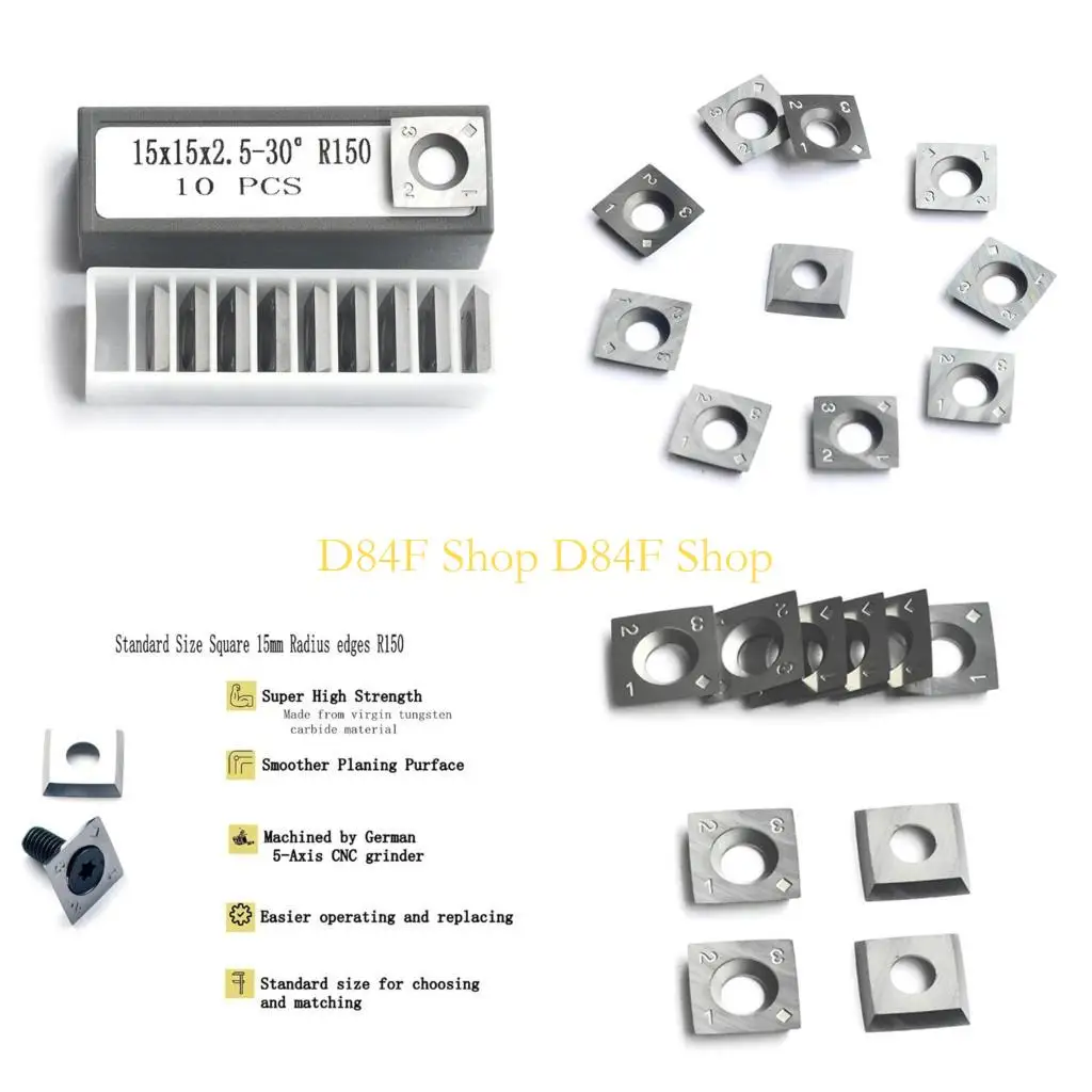 

D84F 10Pcs Square Carbides Inserts 14.3x14.3x2mm Replacement Cutters for Woodworking