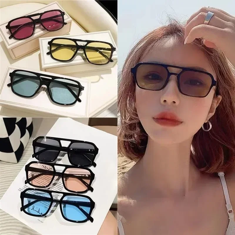 2024 New Vintage Square occhiali da sole donna Brand Retro Small Frame occhiali da sole donna Double Bridges Design Oculos De Sol Feminino