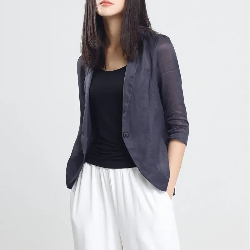 

Womens Linen Cotton Lightweight Blazer Spring Summer Autumn Casual Loose Short Jacket