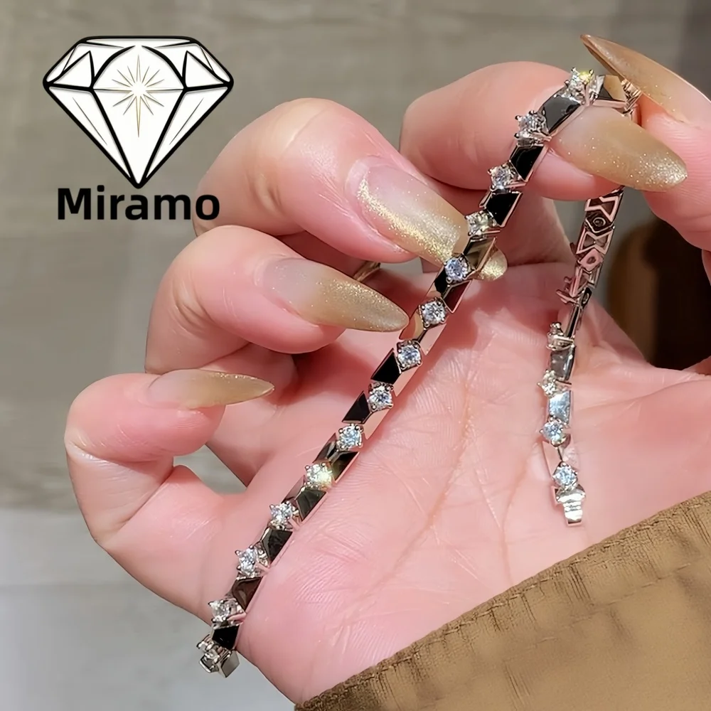 

Round Cut Zircon Quilted Rhombus Bracelet Light Luxury Versatile Hip Hop Bracelet Women's S925 Sterling Silver with Certificate