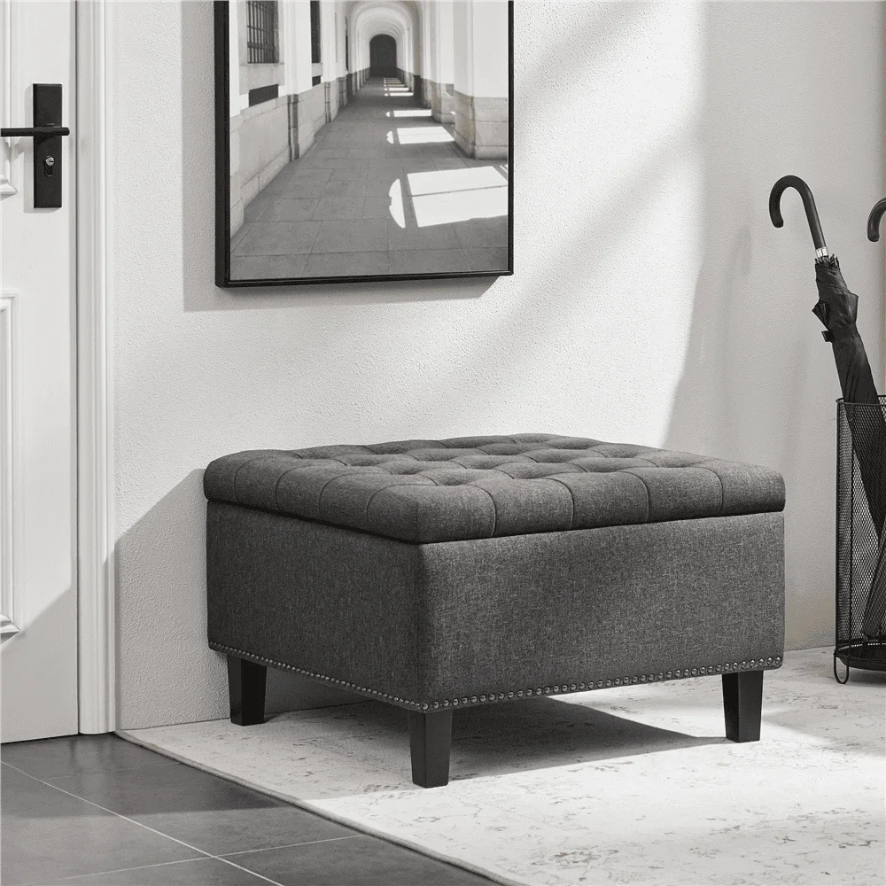 Modern linen-like Storage Ottoman Bench with Button-Tufted for Entryway,Bedroom Bench Foot Rest with Cushion as Footboard Bench