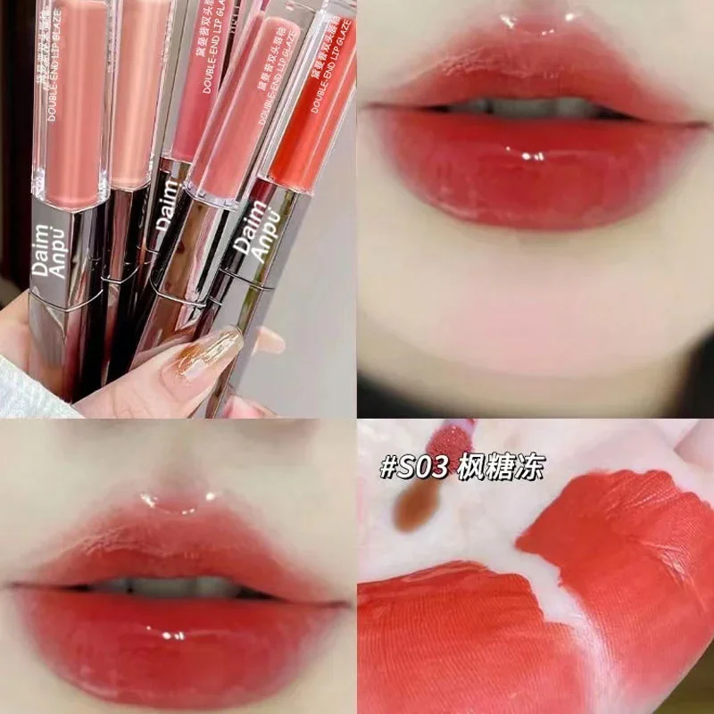 Doppelkopf Glitter Lip gloss matt Samt wasserdicht lang anhaltende rote Tönung flüssige Lippenstift Lippen glasur koreanische Make-up-Kosmetik