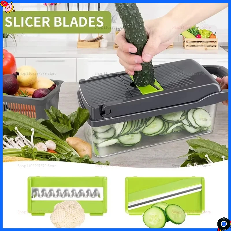 

Multifunctional Vegetable Chopper Handle Food Grate Food Chopper Vegetable Slicer Dicer Cut 14/16 in 1 Kitchen Items Cocina