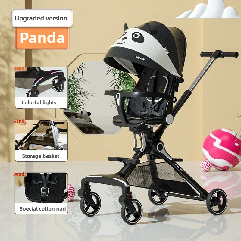 

Red Panda Baby Stroller Lightweight Reversible Seat High Landscape Foldable Travel Carriage with Colorful Lights