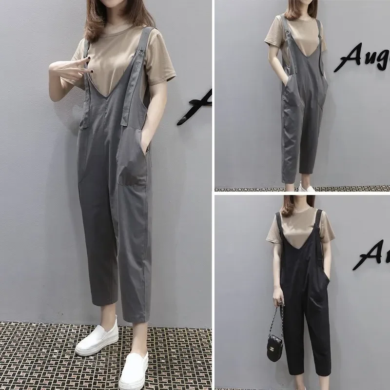 2022 Sets T-shirt + Jumpsuit Maternity Clothes For Pregnant Women Loose Pregnancy Pants Short sleeve  Clothing Trousers