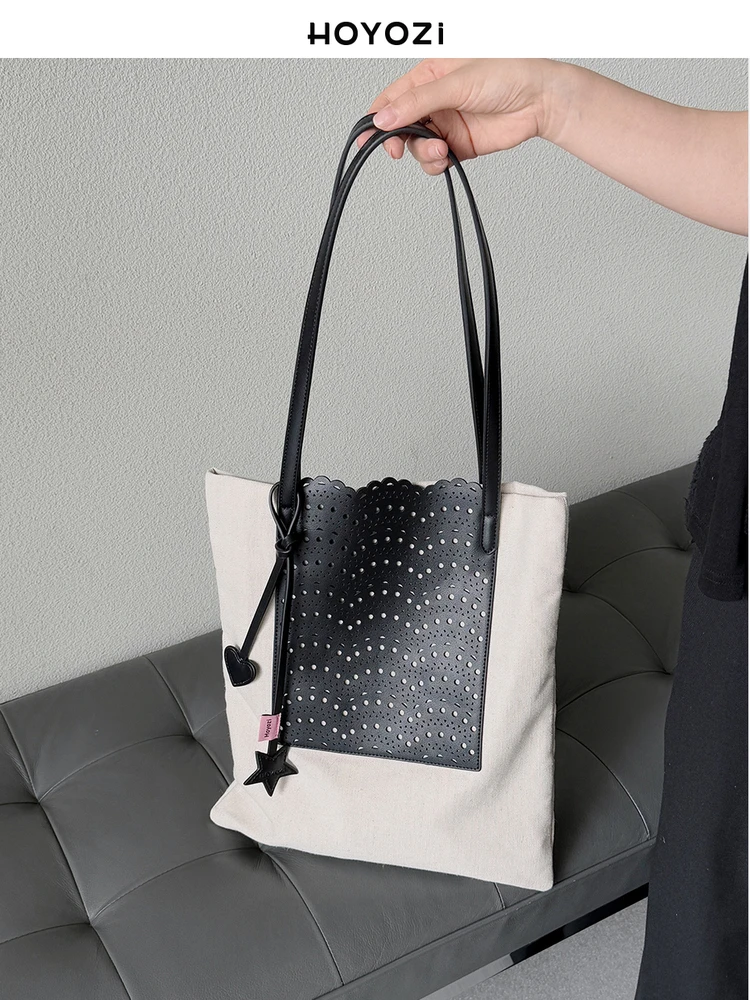

Casual canvas hollow tote shoulder bag