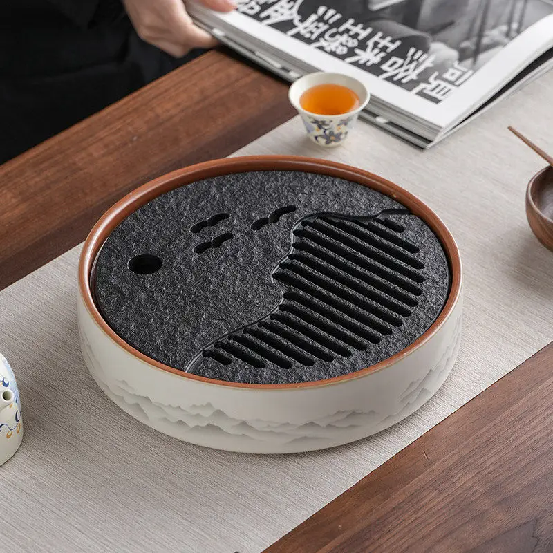 Ceramic Round Tea Tray Modern Chinese Luxury Multipurpose Tea Tray Black Restaurant holz tablett rechteckig Rectangular Tray