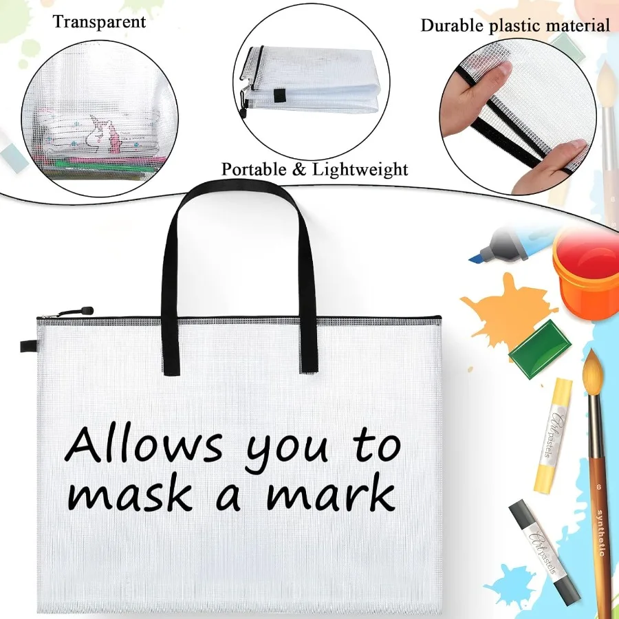 กระเป๋าใส่ผลงานศิลปะกันน้ำ 10 ชิ้นพร้อมซิปและหูหิ้วสำหรับจัดเก็บโปสเตอร์ งานศิลปะ กระดานข่าว แผนภูมิ และการสอน