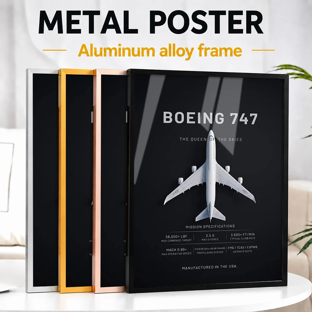 Top View Boeing 747 Queen Of The Skies Metal Poster With Aluminum Alloy Frame Customized Technical Graphic Wall Art For Study