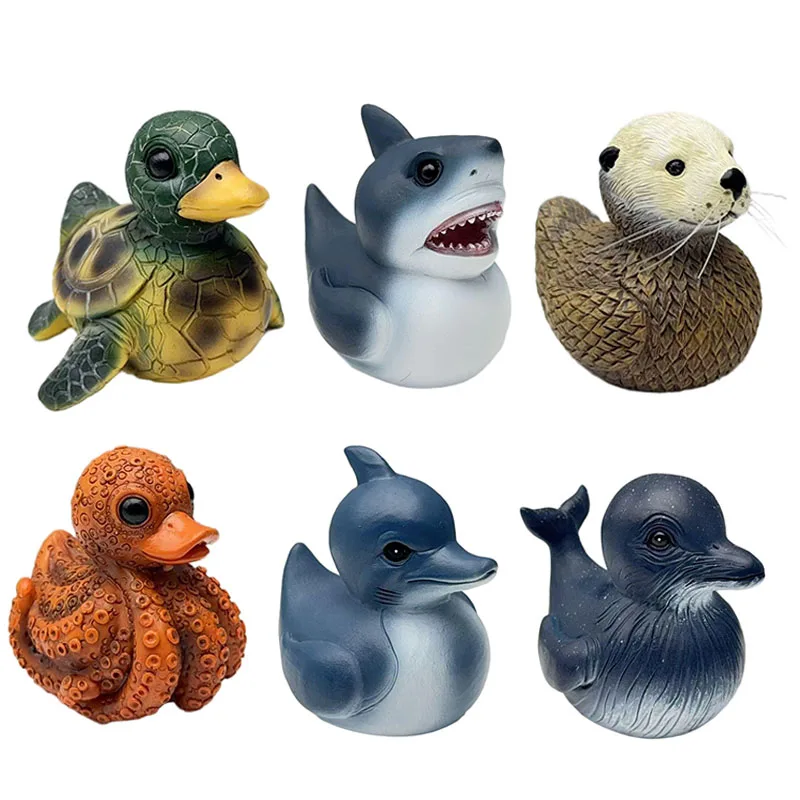 Unique Sea Animal Ducks Figurines Funny Octopus Shark Whale Seal Turtle Duck Statue Home Office Desktop Decor Collect Gift