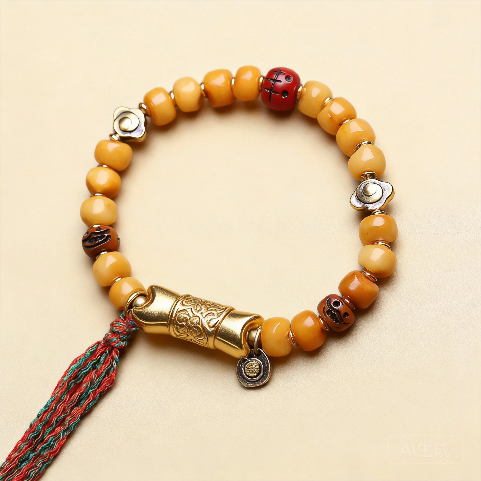 Chinese Style Handcrafted Tibetan Lucky Yak Bone Beaded Bracelet For Men Single Strand Glaze Spacer Brass Accessories Blessing