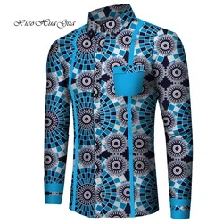 Men Long Sleeve Shirt Bazin Riche Traditional African Clothing Cotton Print Dashiki Tops African Clothes Causal Shirts WYN818