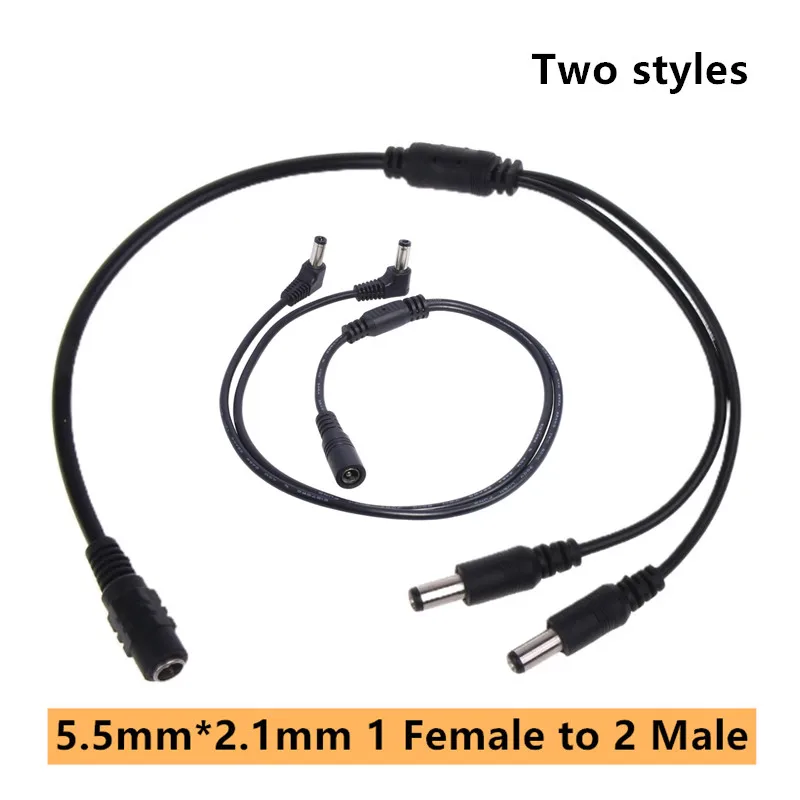 5.5mm * 2.1mm 1 fêmea para 2 macho conector macho para fêmea Plug DC Power Splitter Cable CCTV LED Strip Light Adaptador de Alimentação