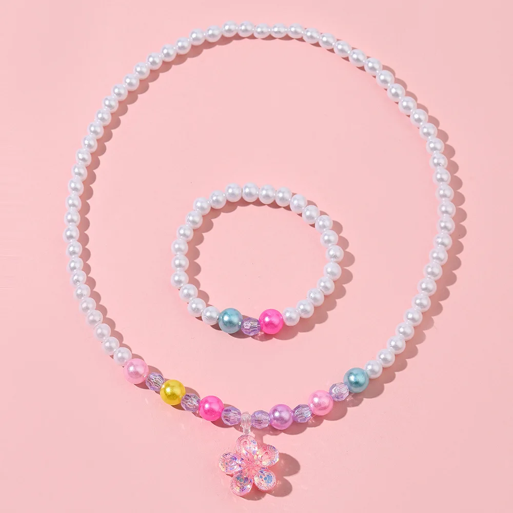 Colorful Acrylic DIY Necklace Bracelet Set Butterfly Flower Heart Pendant Children Jewelry Gift Kids Beads Accessories Girls