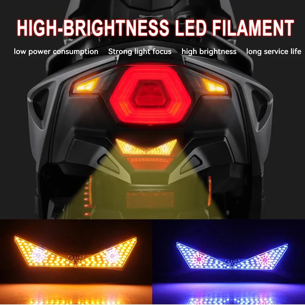 

Motorcycle LED Strobe Brake Stop Lamp Dual Color Flashing License Plate Light Turn Signal Warning Rear Tail Light 12V Universal