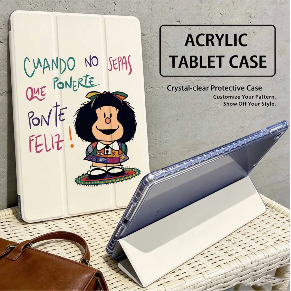 Cute Cartoon Girl Happy For iPad Pro 11 12.9 13 A16 M2 M4 M3 M5 9.7 10.2 5/6/7/8/9/10/11th Mini Air 3 4 5 6 Tablet Case