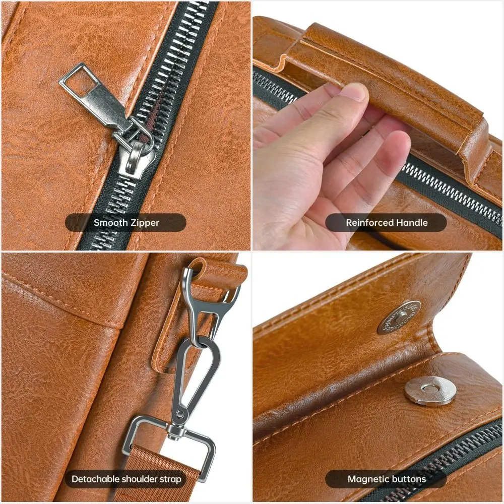 Universal 10-14.1inch Tablet Case Adjustable PU Leather Laptop Sleeve Case Waterproof with Shoulder Strap Carrying Case