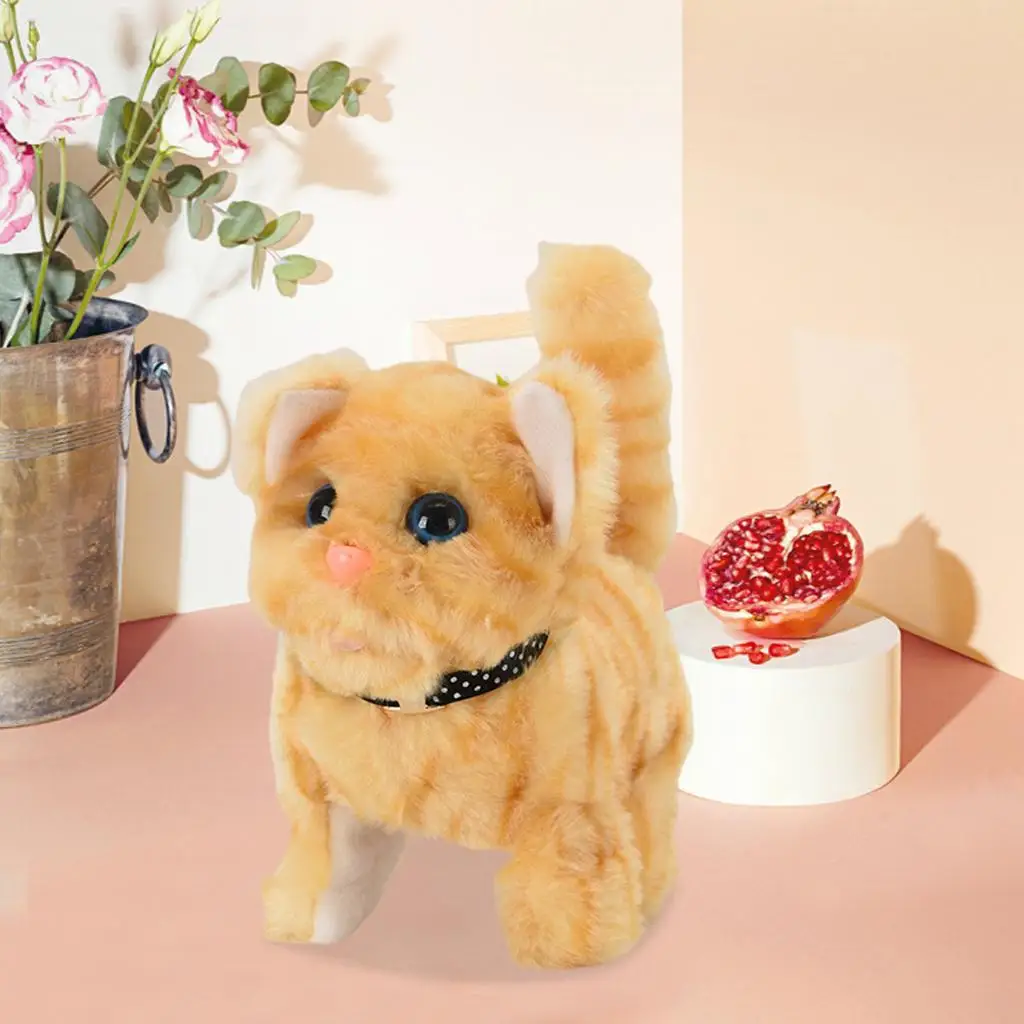 หุ่นยนต์แมวเดินได้ ของเล่นตุ๊กตาแบบอินเทอร์แอคทีฟสำหรับเด็ก ตุ๊กตาสัตว์นุ่ม ของเล่นสัตว์เลี้ยงอิเล็กทรอนิกส์ ของขวัญวันคริสต์มาสและวันเกิด