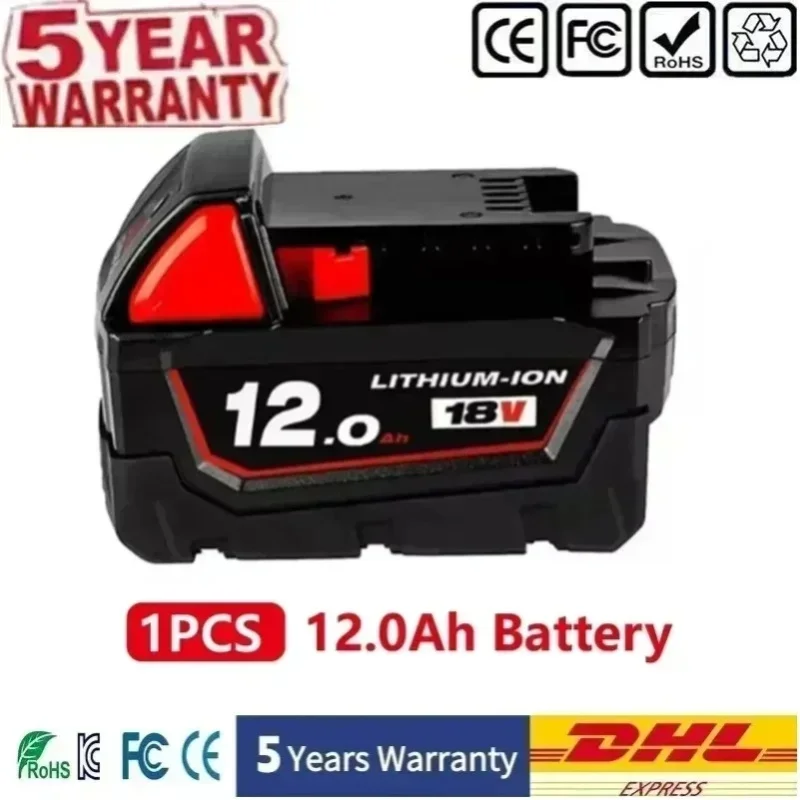 100 % Original Milwaukee M18 Akku für Elektrowerkzeuge, Ladegerät, BR, XC, 18 V, 12000 mAh M18B5, 48-11-1860, mit integriertem 21700 Akku