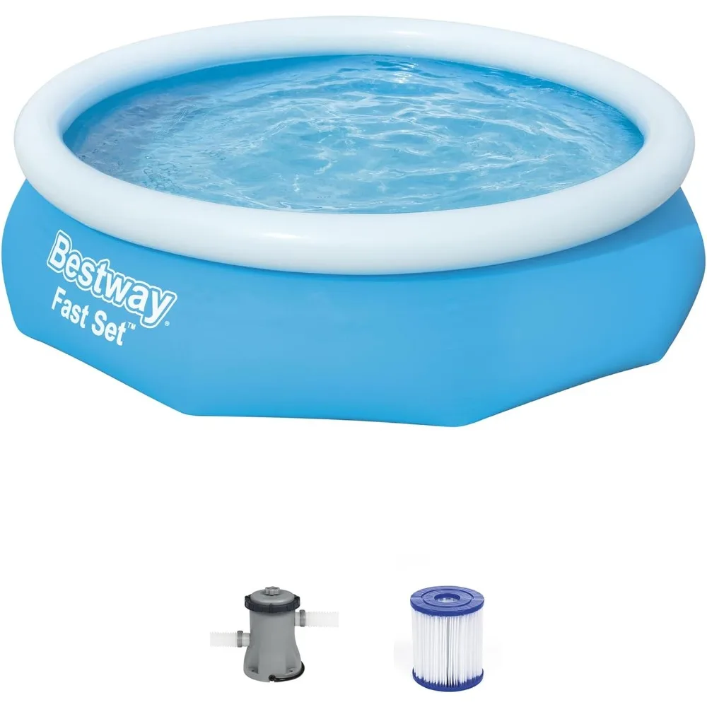 

57269E Fast Set Up 10ft x 30in Outdoor Round Inflatable Above Ground Swimming Pool Set with 330 GPH Filter Pump