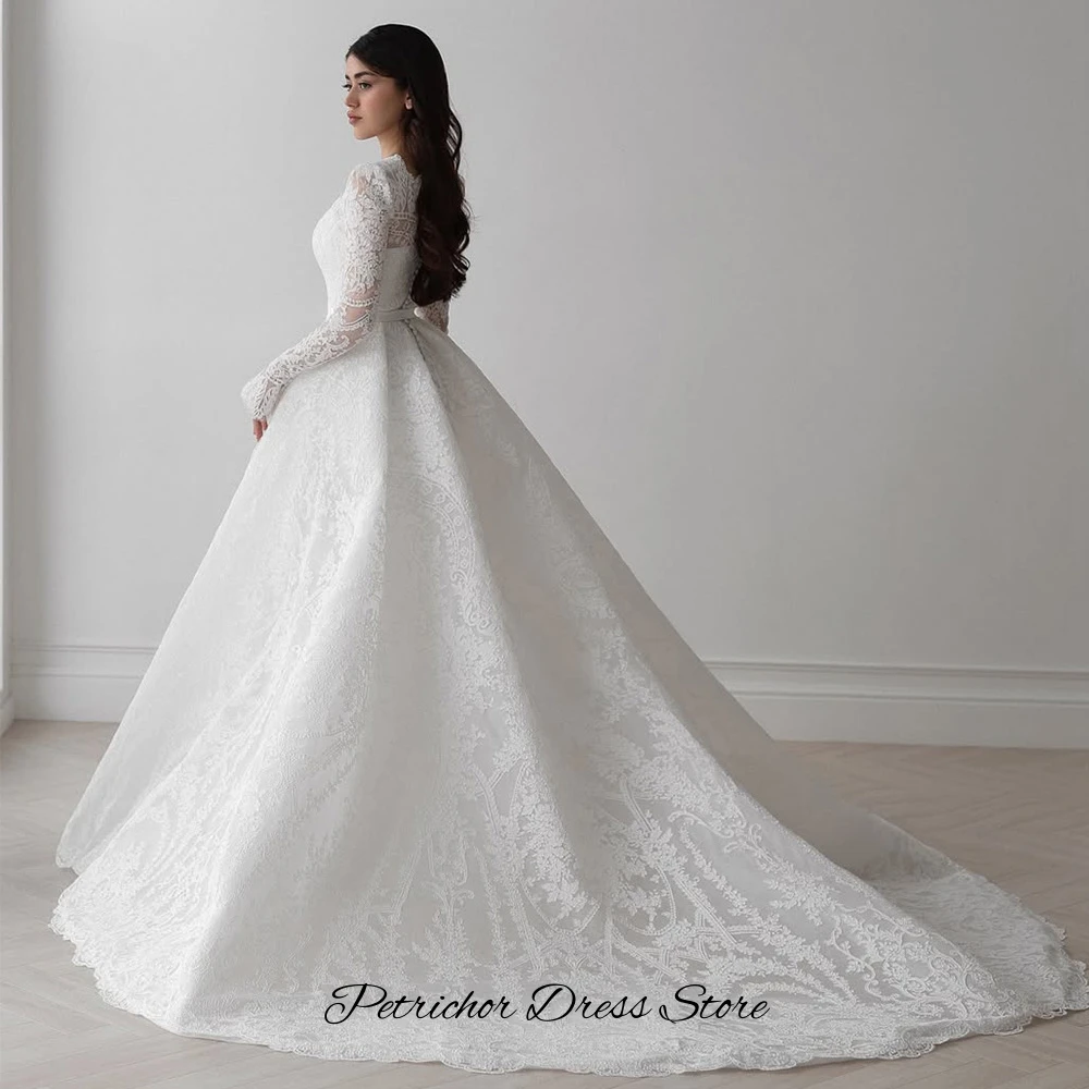 Modern Long Sleeves Customized Bridal Gowns Elegant Square Collar A-Line Wedding Dress Exquisite Appliques Lace Vestido De Novia