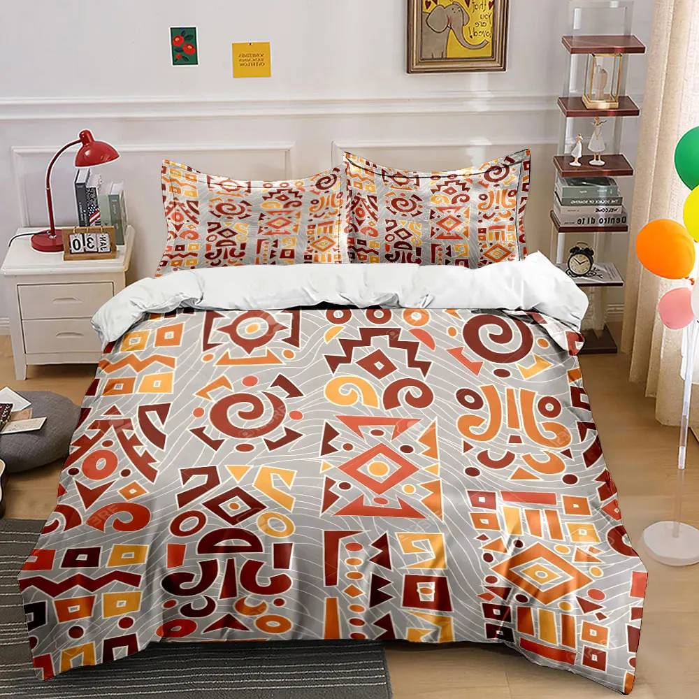 Geometric patterns of African primitive tribes Duvet Cover Set Digital Print Colorful Polyester Bedding with Zipper Closur gifts