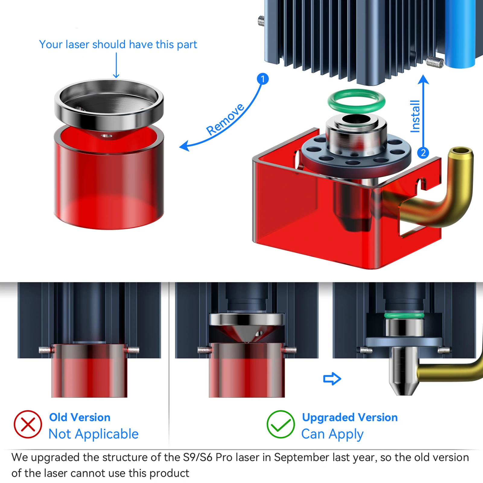 SCULPFUN S9 Air Assist Nozzle Kit High Speed Air Assist Full Metal Structure Fits S9 Lasers Easy to Install Laser Engraving