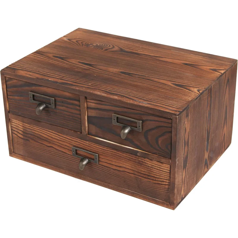 

Wooden Desk Organizer with Drawers, Dark Brown Wood Desktop Storage Cabinet with 3 Drawers for Office Supplies, Sewing Ki