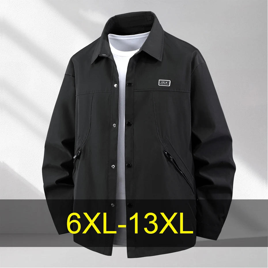 13XL Plus Size Cargo Jackets Men Spring Autumn Button Jacket Coat Male Fashion Casual Solid Color Jackets Male Big Size 10XL