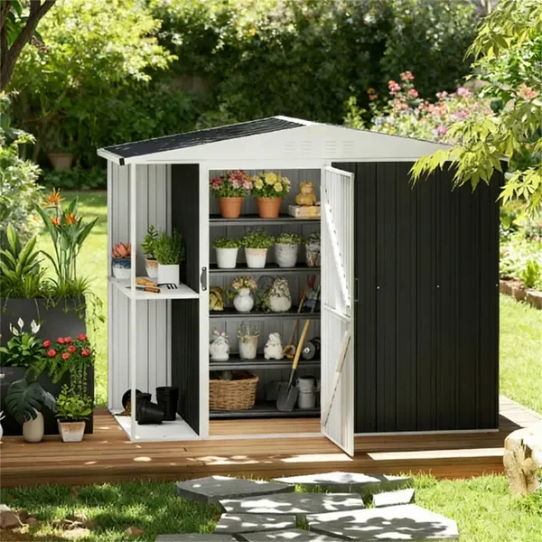 

Темно-серый металлический садовый сарай для инструментов и хранения вещей