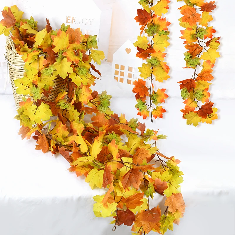 

170cm Simulation Maple Leaf String Autumn Artificial Maple Leaves Vine for Halloween Thanksgiving Party Home Garden Decorations