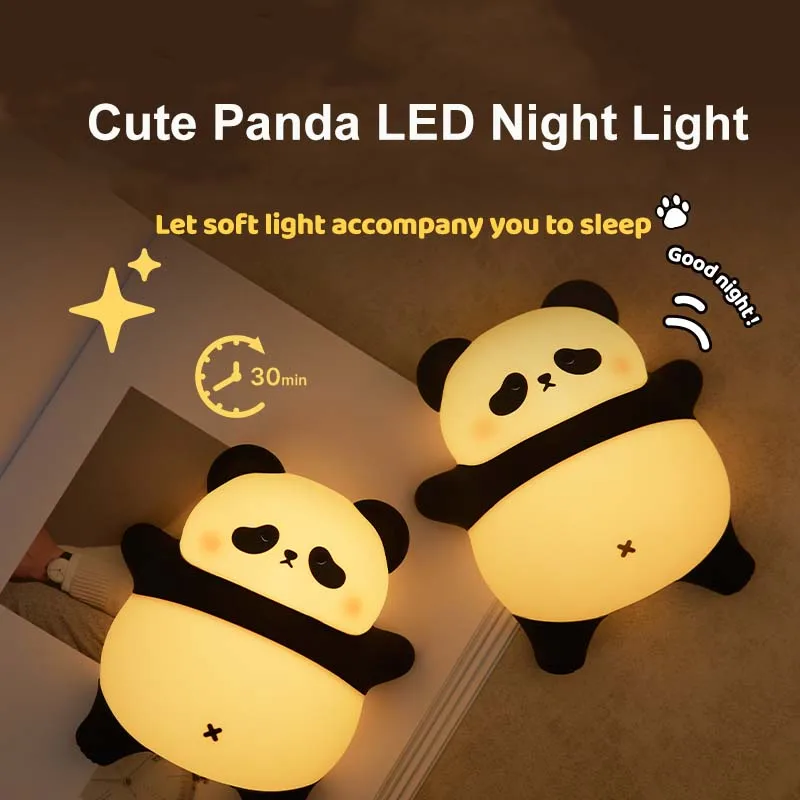 cute panda silicone led night light usb recarregavel funcao de temporizacao abajur de cabeceira presente das criancas home decor 01