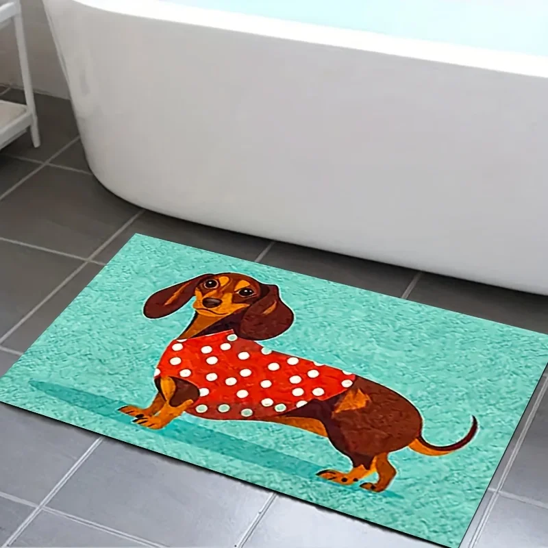 Cute Dachshund Dog Printed Bath Mat Rug Anti Slip Bathroom Floor Decor Pet Lover Gift Novelty Mat Supplies Animal Artwork Home D