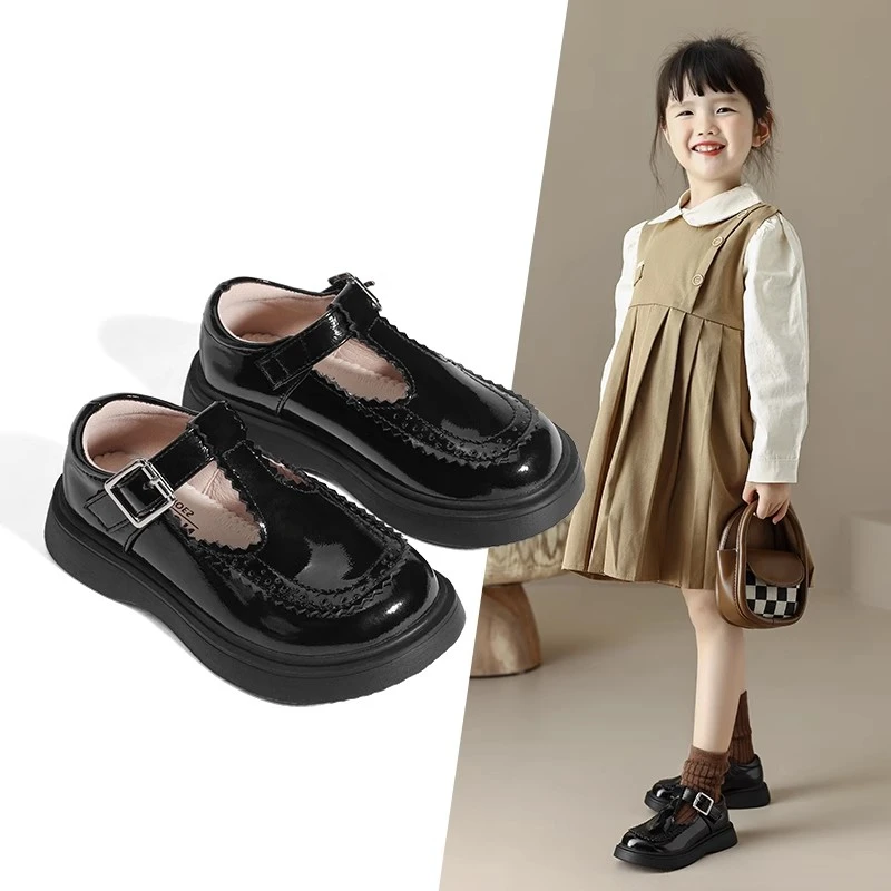 New Girls Leather Shoes Princess Fashion Cowhide Thick Sole Casual Children Dance Performance British Style Kids Party Moccasins