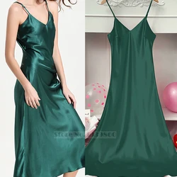 Summer Suspender Long Nightgown Female Chemise Sleepwear Sexy Nightdress Nightwear Loose Satin Home Dressing Gown Lounge Wear