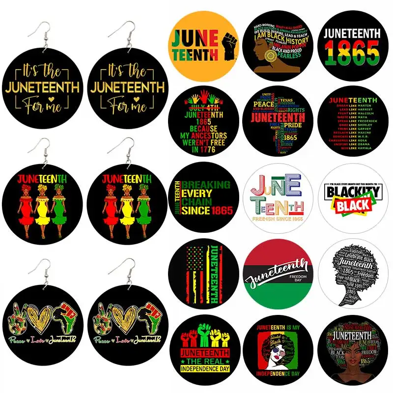 SOMESOOR 2023 Juneteenth Designs Printed Wooden Drop Earrings Black History American Independence Day Ear Dangle For Women Gifts