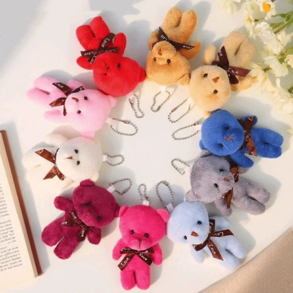 10Pcs Creative Cartoon Animal Little Bear Stuffed Keyring White Bear Keychain Cute Soft Bear Holiday Gift