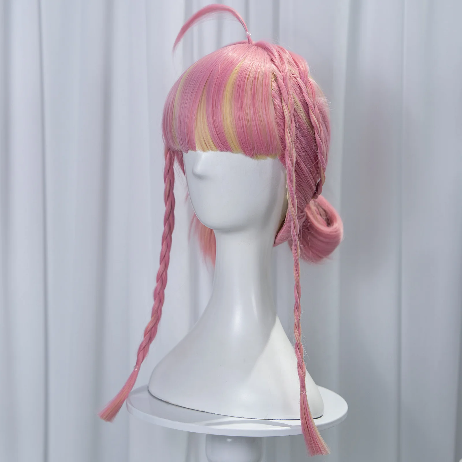 Parrucca cosplay Mercy Angela Ziegler Capelli sintetici Rosa Giallo con riflessi Parrucca da donna Parrucche resistenti al calore anime