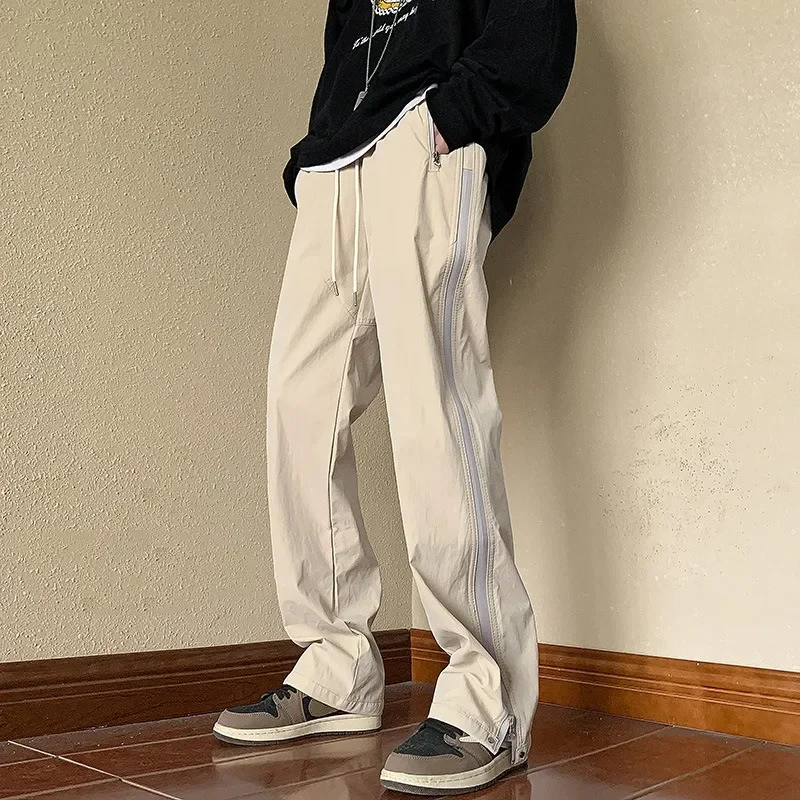 High-grade Sense of Flush Handsome Storm Pants American High Street Pants Zipper Loose Straight Leg  Workwear Trousers