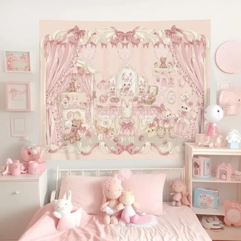 VIKAMA Japanese Cute Soft Cartoon Wall Hanging, Kawaii Girl Sweet Wind Room Decor, Aesthetic Photo Background Cloth