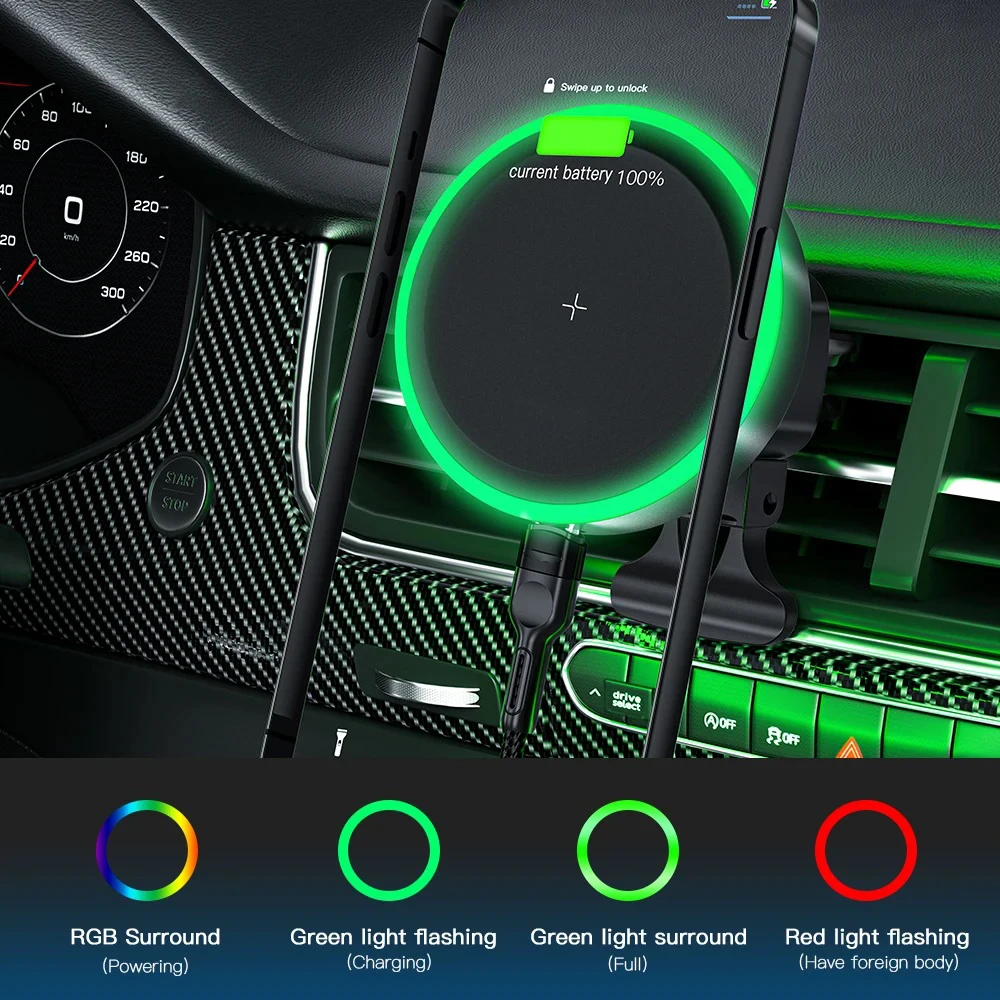 حامل سيارة شحن لاسلكي مغناطيسي RGB ، حامل هاتف للملاحة سريع قابل للنفخ للسيارة ، حامل عالمي ، 15 واط #2