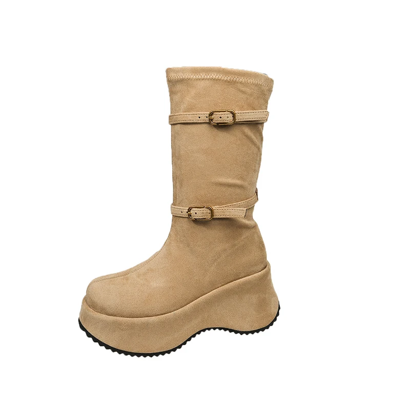 منصة منتصف العجل أحذية للنساء الشتاء أحذية مسطحة موضة حذاء رياضي 2025 مصمم القوطي تشيلسي أحذية المشي Zapatos سيدة