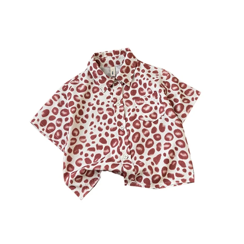 

Leopard Quality Boys Shirts Kids Girls Tops Summer Children's Clothes