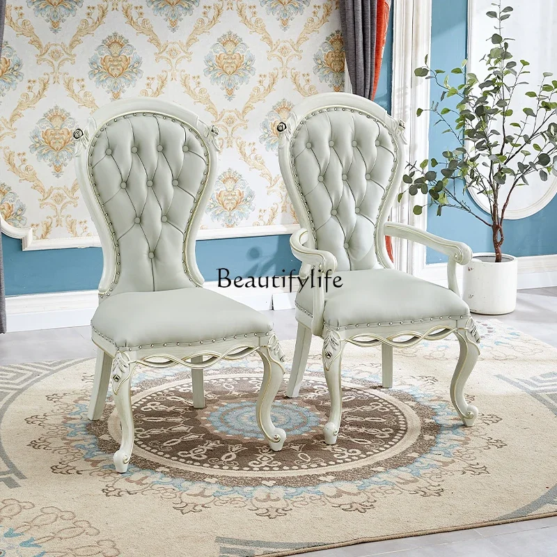 yj21 European Luxury Dining Chair Solid Wood Leather Modern Romantic Wedding Chairs Comfortable Design Comfy Muebles Home Furnit
