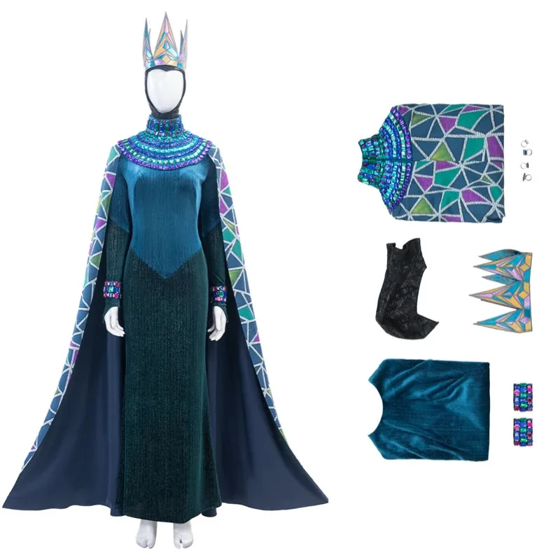 Nuevo disfraz de Cosplay blanco y azul para mujer, vestido largo de nieve, accesorios de corona, traje de Halloween, disfraces de Reina Malvada, hecho a medida ob;8