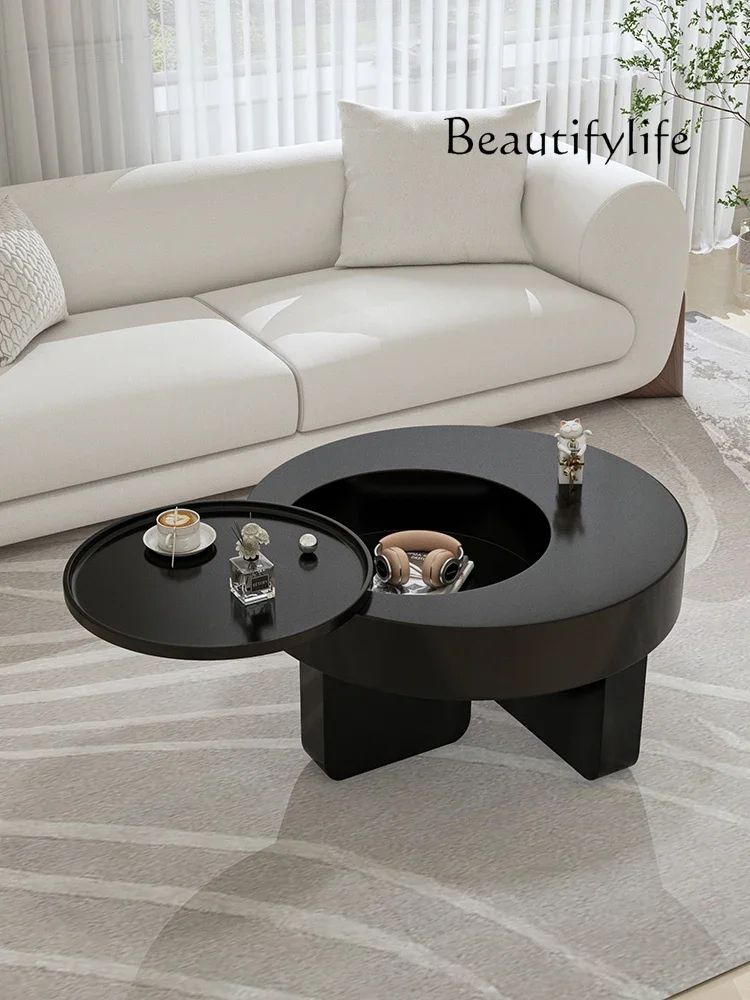 

Coffee Table Living Room Black Light Luxury High-Grade round Rotatable Mobile Tea Table Modern Minimalist